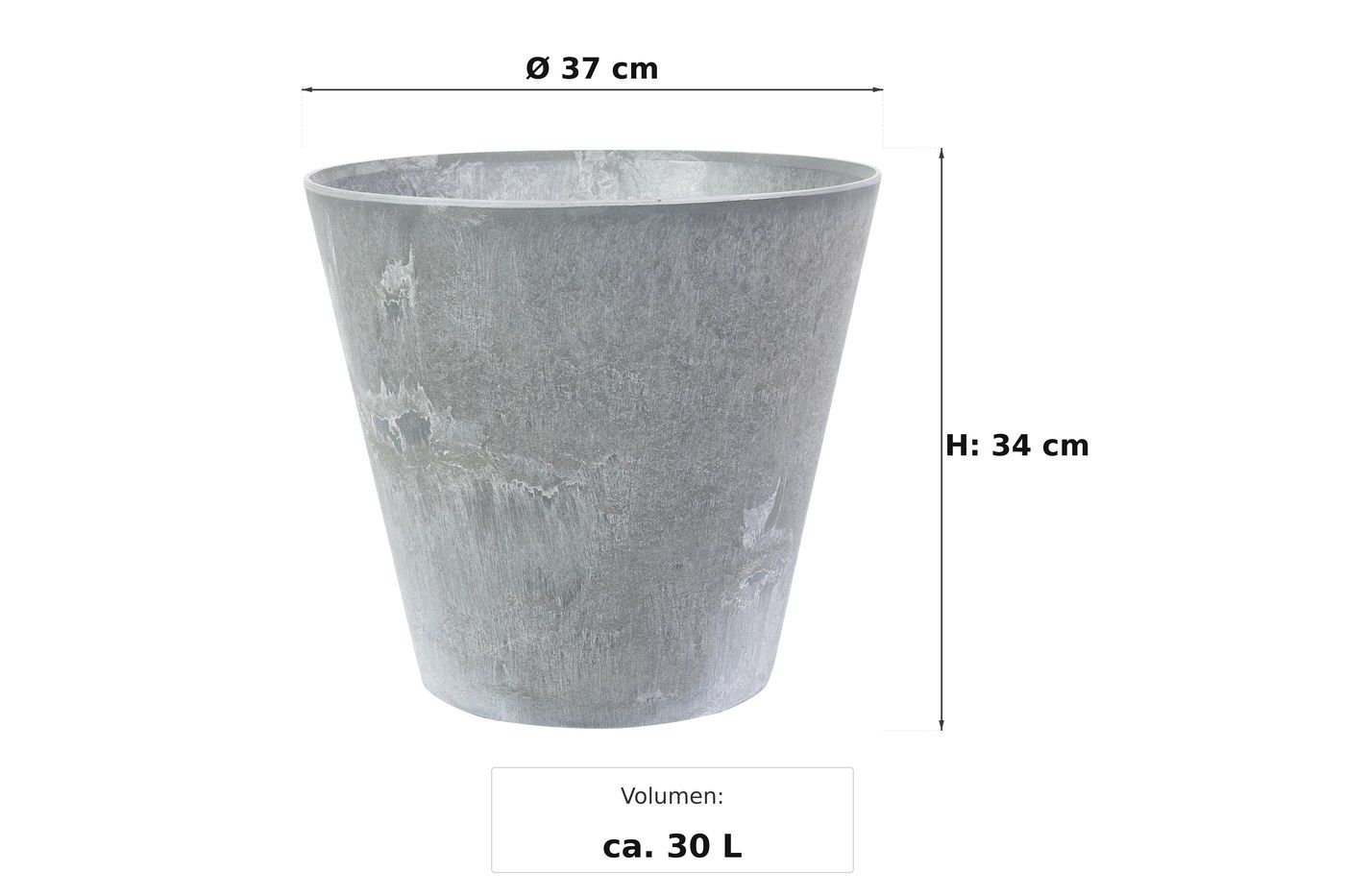 Maßbild: Claire Pflanztopf Grau, Ø 37 cm, 34 cm hoch