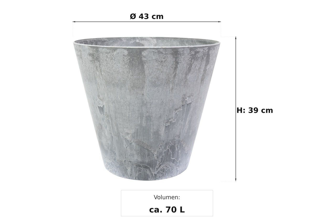 Ma&szlig;bild: Claire Pflanztopf Grau, &Oslash; 43 cm, 39 cm hoch