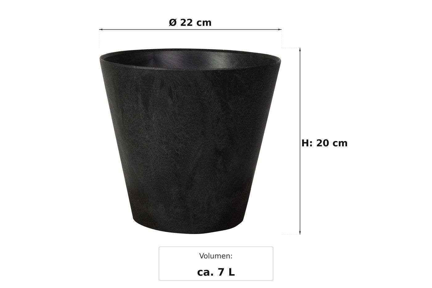 Ma&szlig;bild: Claire Pflanztopf Schwarz, &Oslash; 22 cm, 20 cm hoch