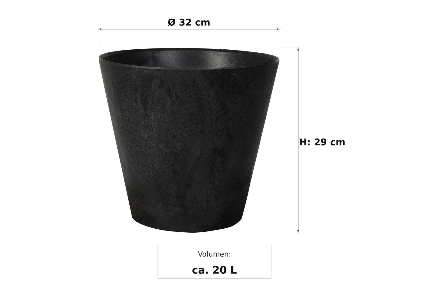Ma&szlig;bild: Claire Pflanztopf Schwarz, &Oslash; 32 cm, 29 cm hoch
