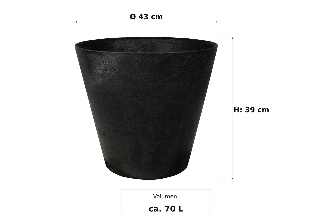 Ma&szlig;bild: Claire Pflanztopf Schwarz, &Oslash; 43 cm, 39 cm hoch