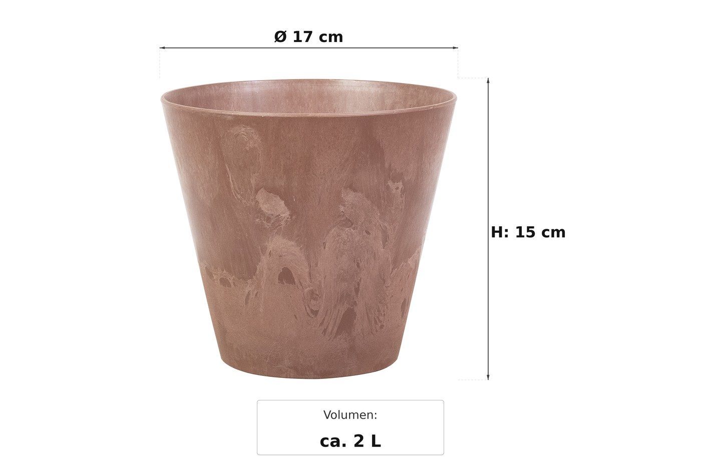 Maßbild: Claire Pflanztopf Braun, Ø 17 cm, 15 cm hoch
