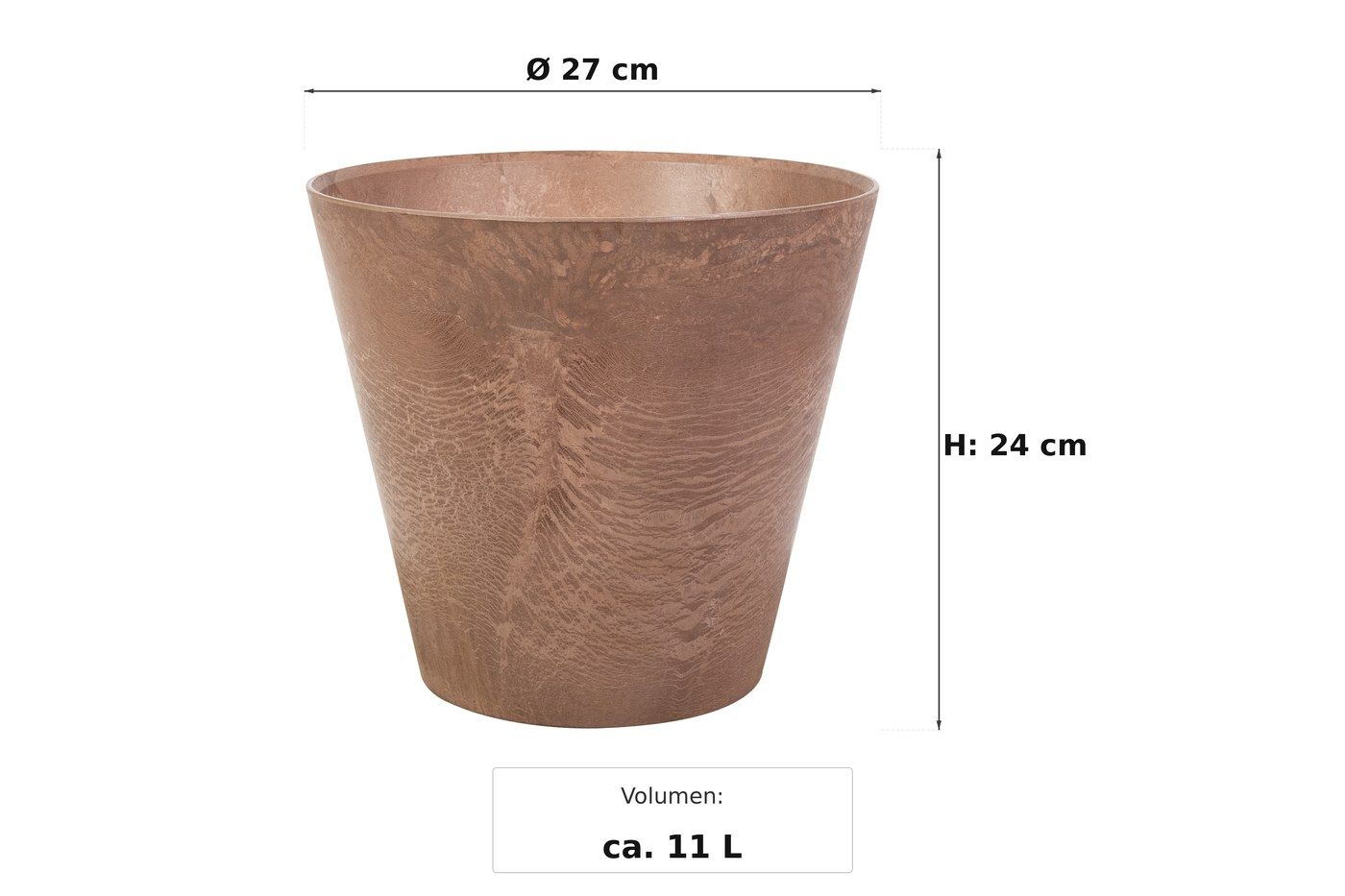 Ma&szlig;bild: Claire Pflanztopf Braun, &Oslash; 27 cm, 24 cm hoch
