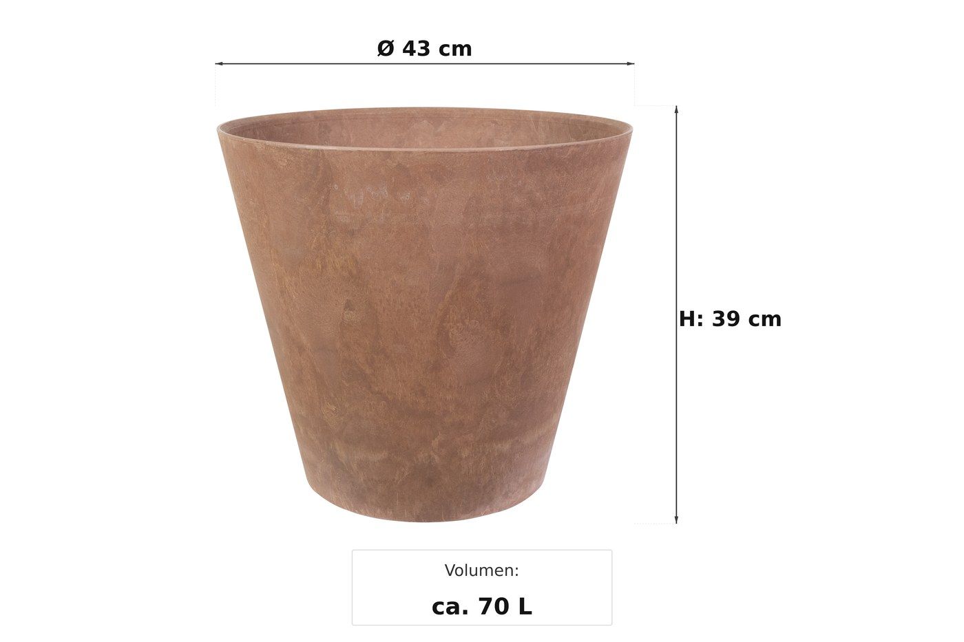 Ma&szlig;bild: Claire Pflanztopf Braun, &Oslash; 43 cm, 39 cm hoch