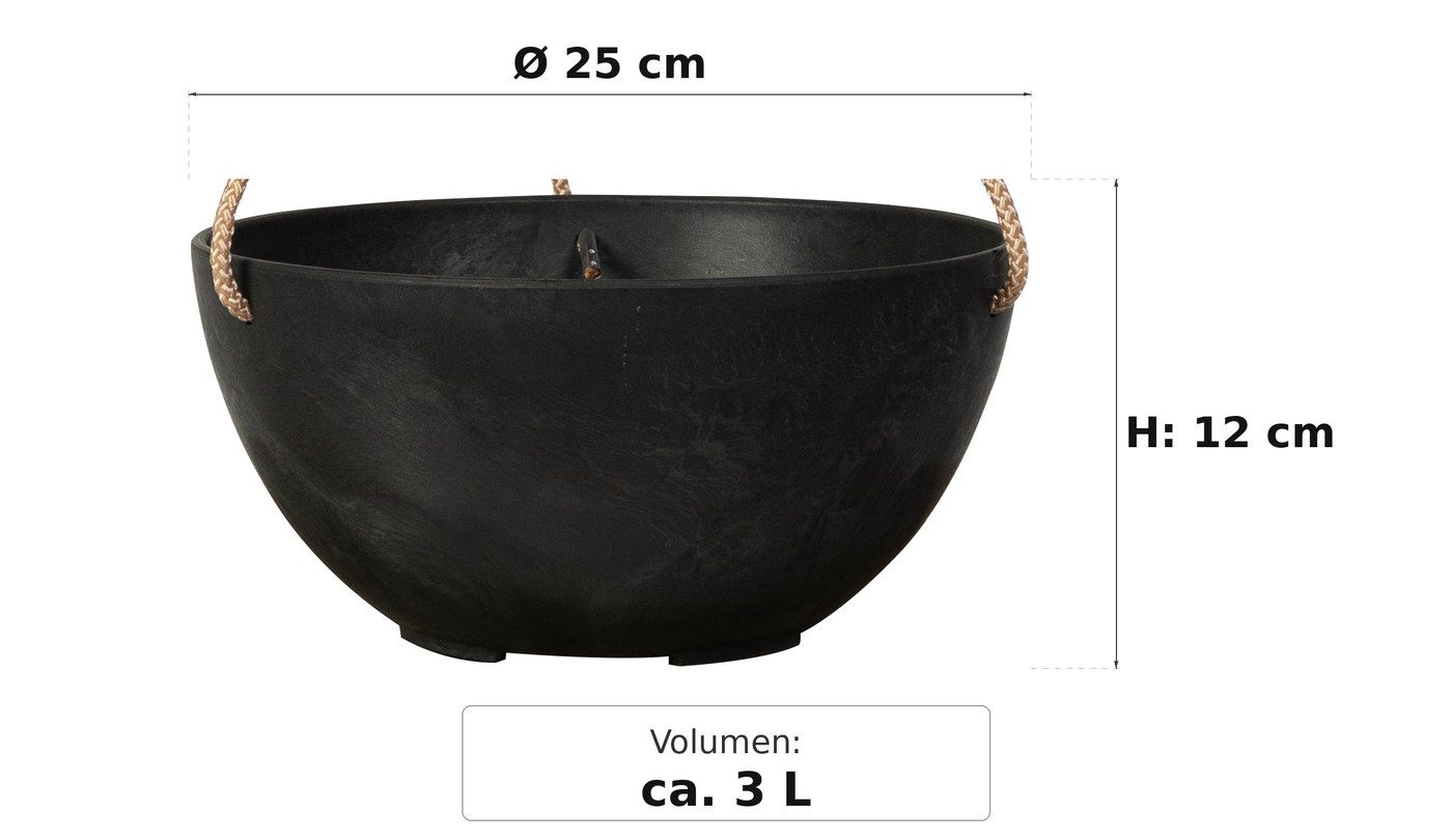 Ma&szlig;bild: Fiona Blumenampel Schwarz, &Oslash; 25 cm, 12 cm hoch