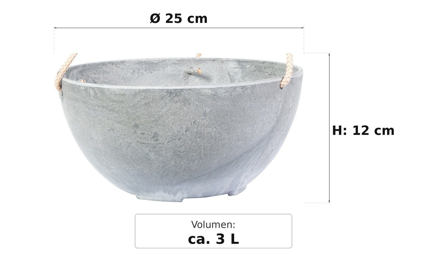 Ma&szlig;bild: Fiona Blumenampel Grau, &Oslash; 25 cm, 12 cm hoch