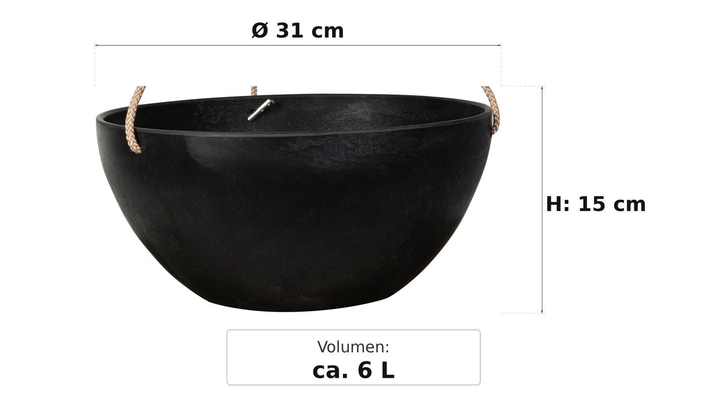 Ma&szlig;bild: Fiona Blumenampel Schwarz, &Oslash; 31 cm, 15 cm hoch