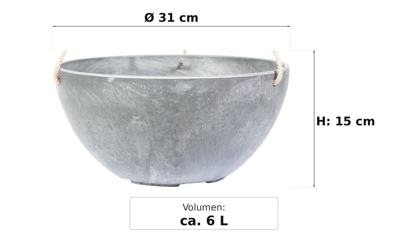 Ma&szlig;bild: Fiona Blumenampel Grau, &Oslash; 31 cm, 15 cm hoch