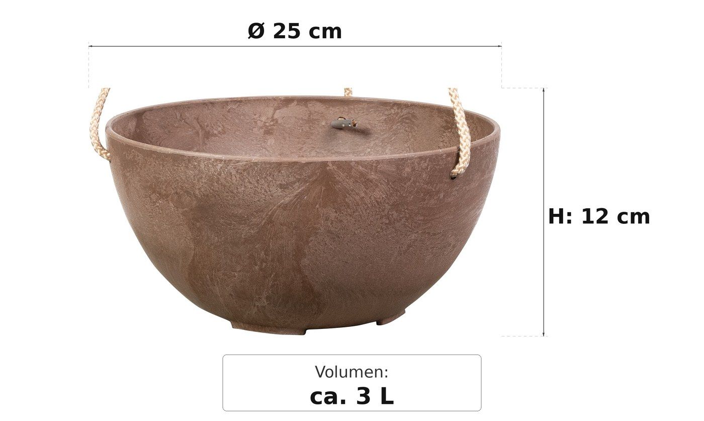 Ma&szlig;bild: Fiona Blumenampel Braun, &Oslash; 25 cm, 12 cm hoch