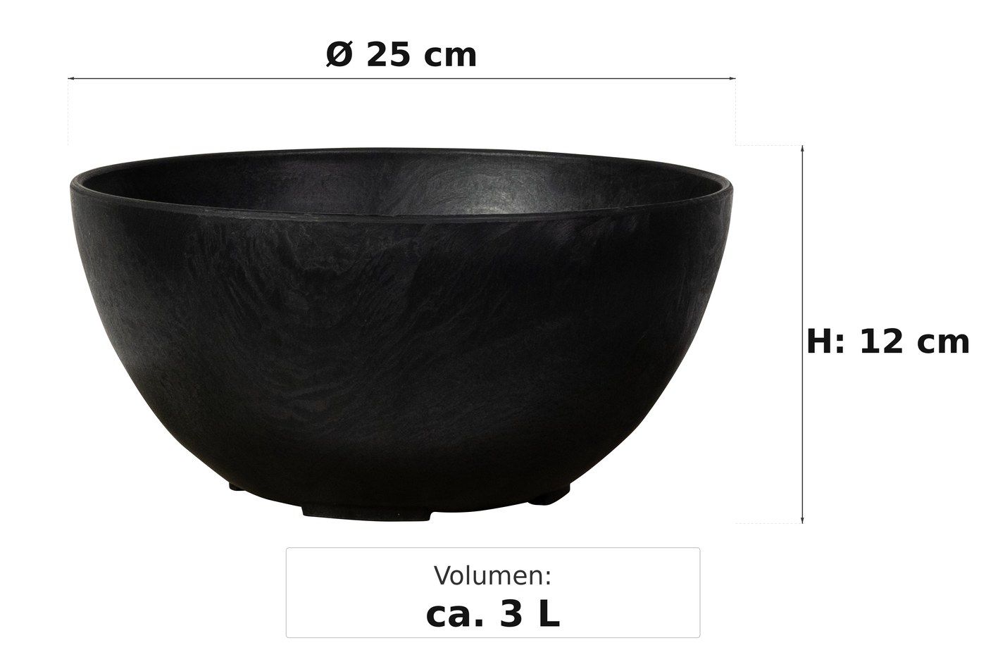 Ma&szlig;bild: Fiona Pflanzschale Schwarz, &Oslash; 25 cm, 12 cm hoch