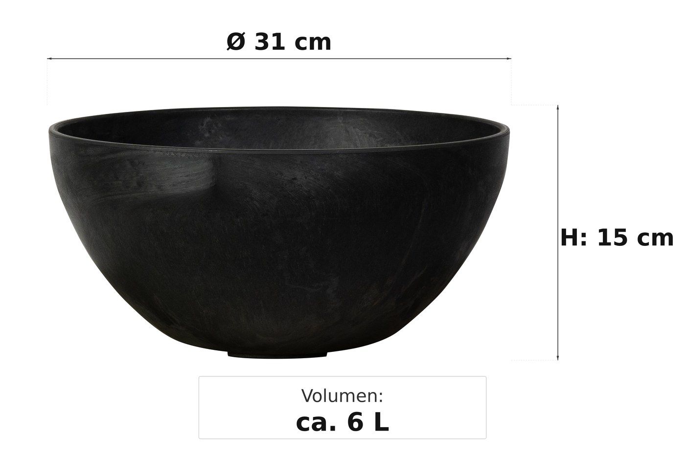 Ma&szlig;bild: Fiona Pflanzschale Schwarz, &Oslash; 31 cm, 15 cm hoch