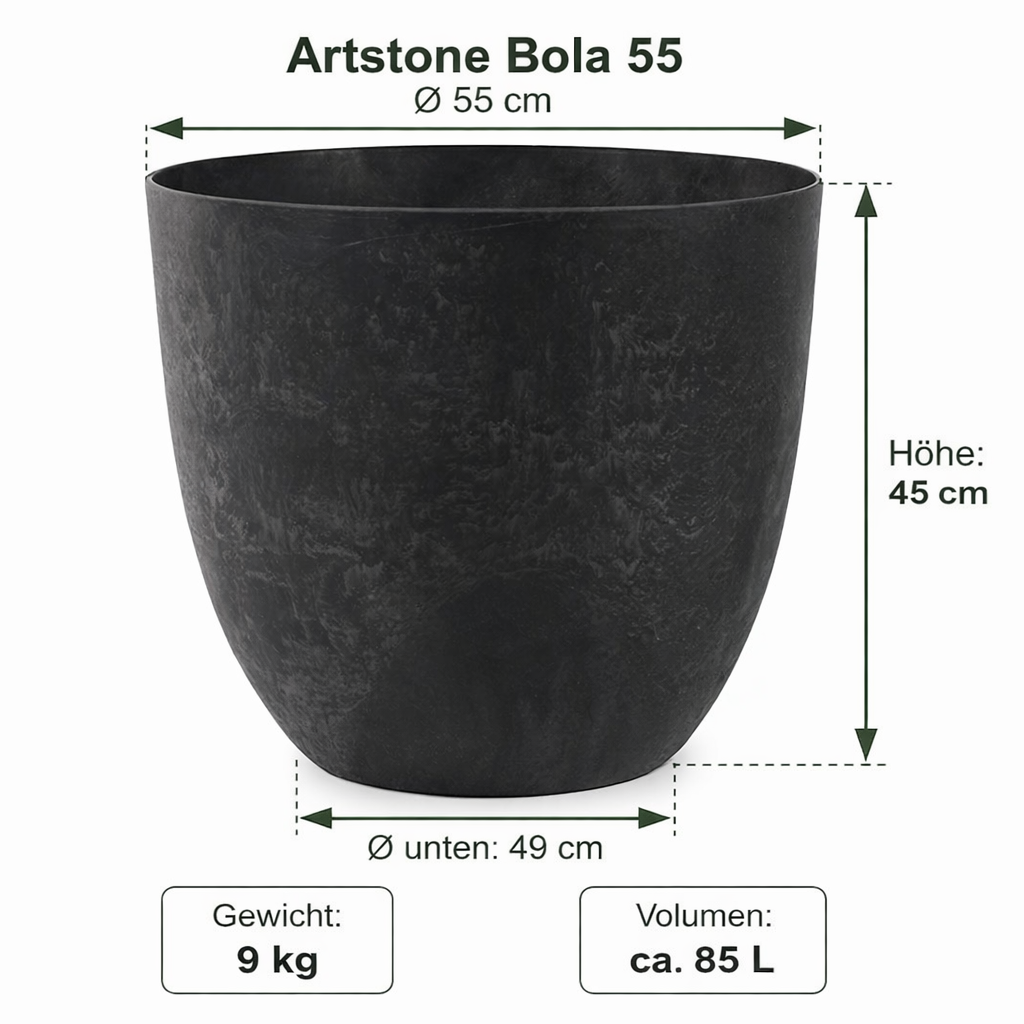 Artstone-Topf-Bola-Schwarz-55cm-Maße