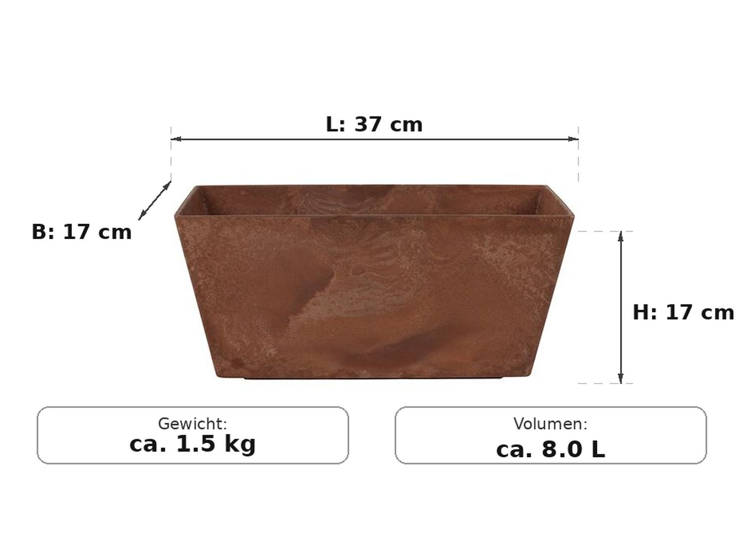Maßzeichnung Ella Braun: 37 × 17 × 17 cm (L × B × H)
