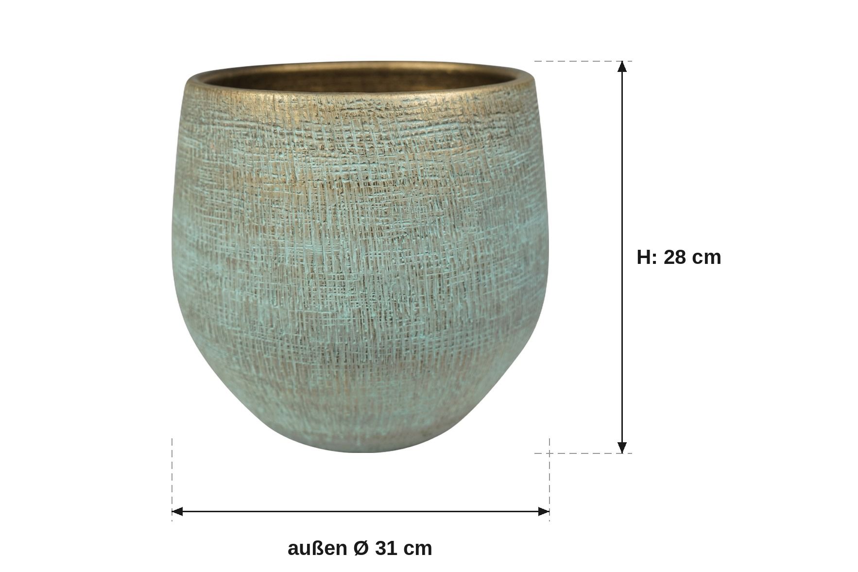 Maßbild: Ryan shiny blue, außen 31 cm, innen ca. 25 cm, 28 cm hoch