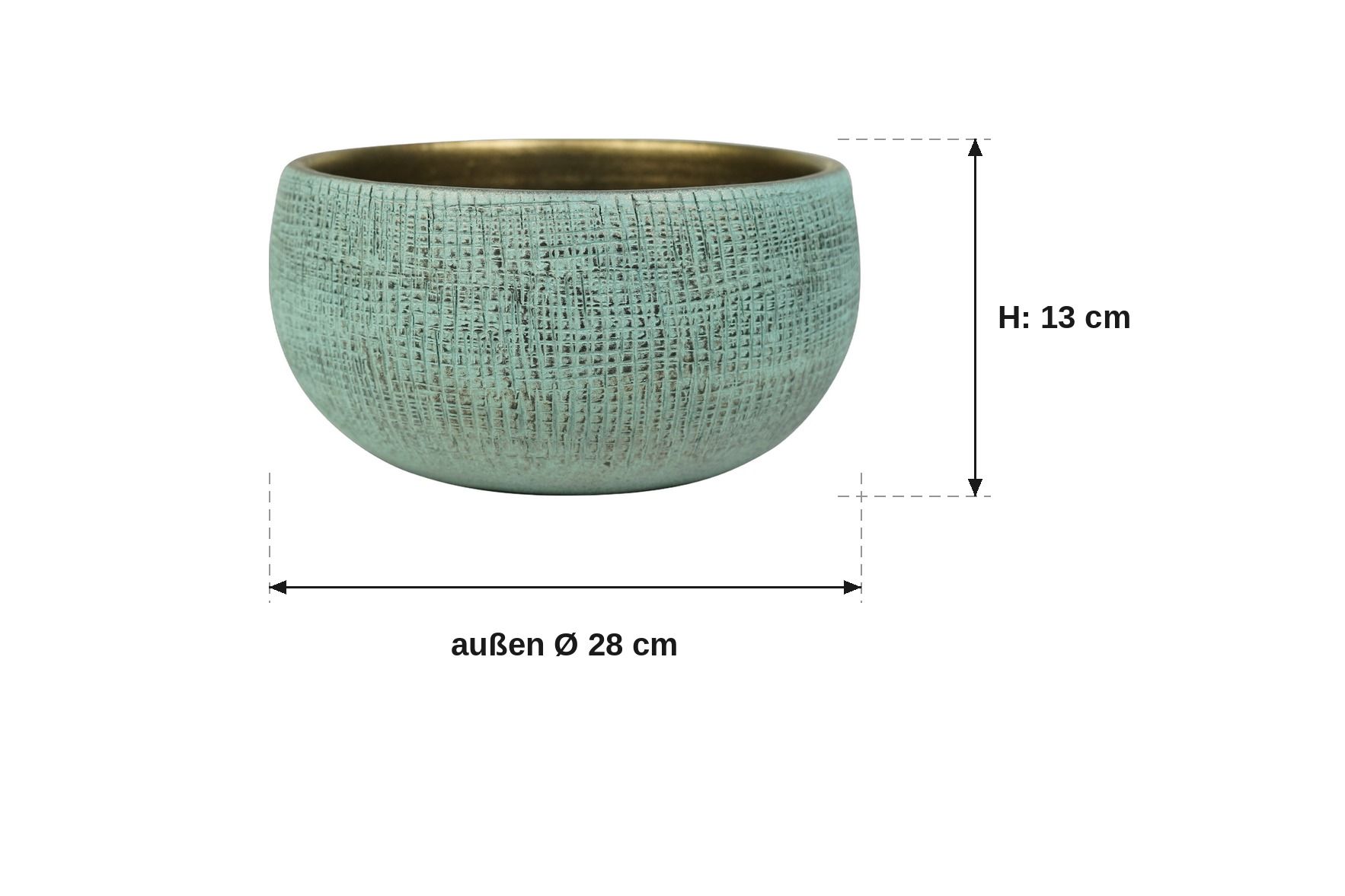 Maßbild: Ryan shiny blue, außen 28 cm, innen ca. 24 cm, 13 cm hoch