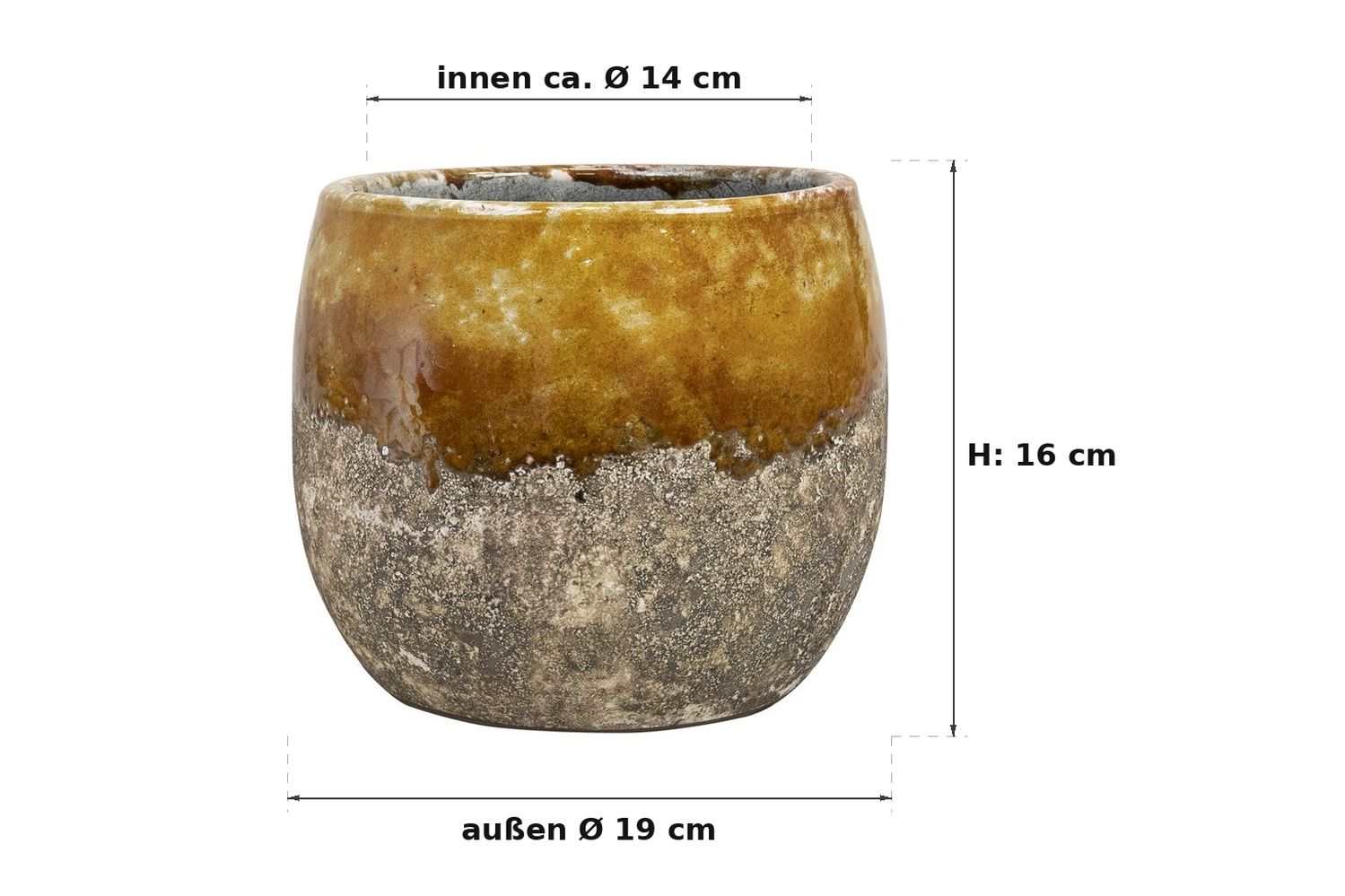Massbild: Lindy ocker, aussen 19 cm, innen ca. 14 cm, 16 cm hoch