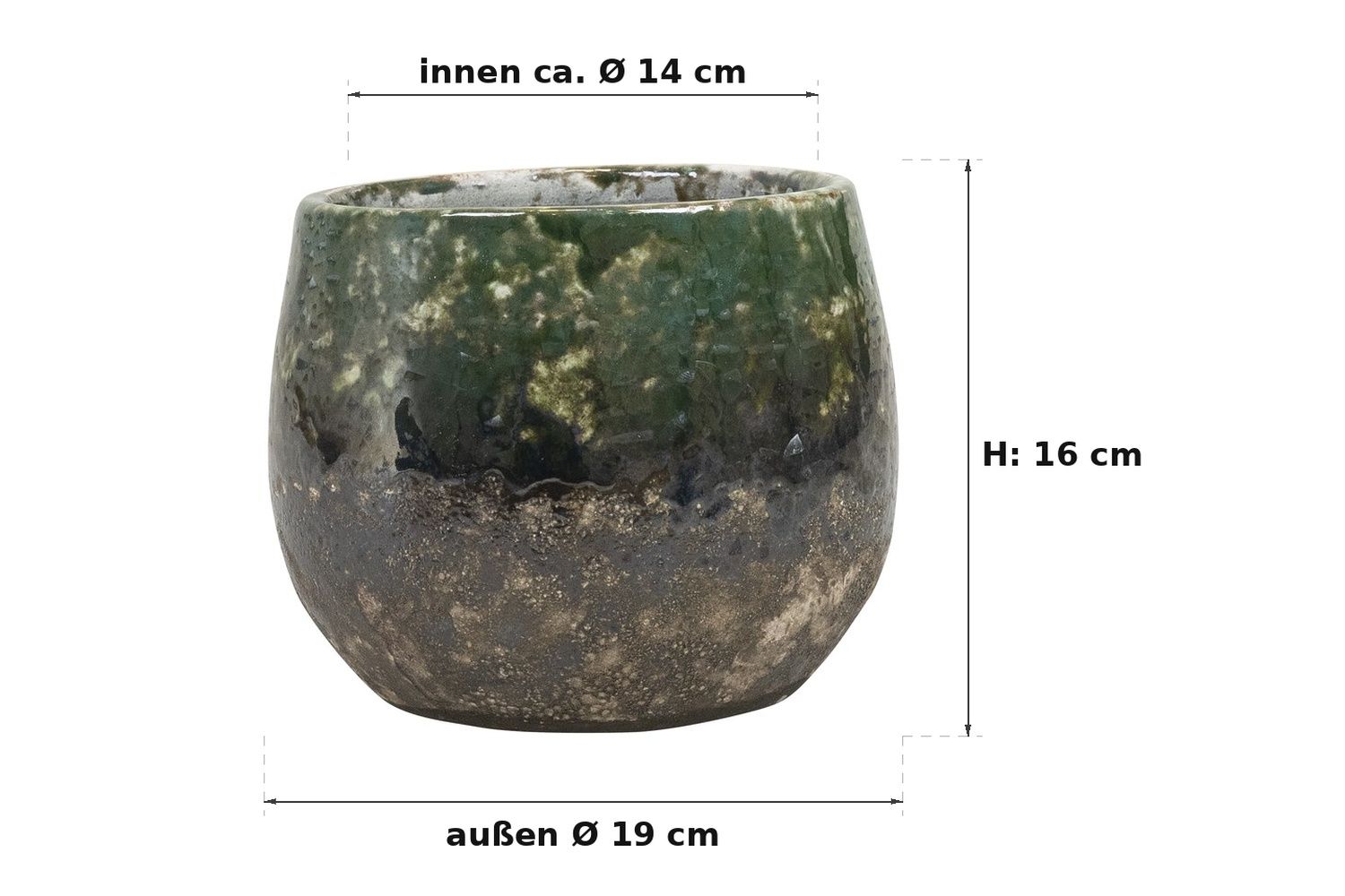 Massbild: Lindy green black, aussen 19 cm, innen ca. 14 cm, 16 cm hoch