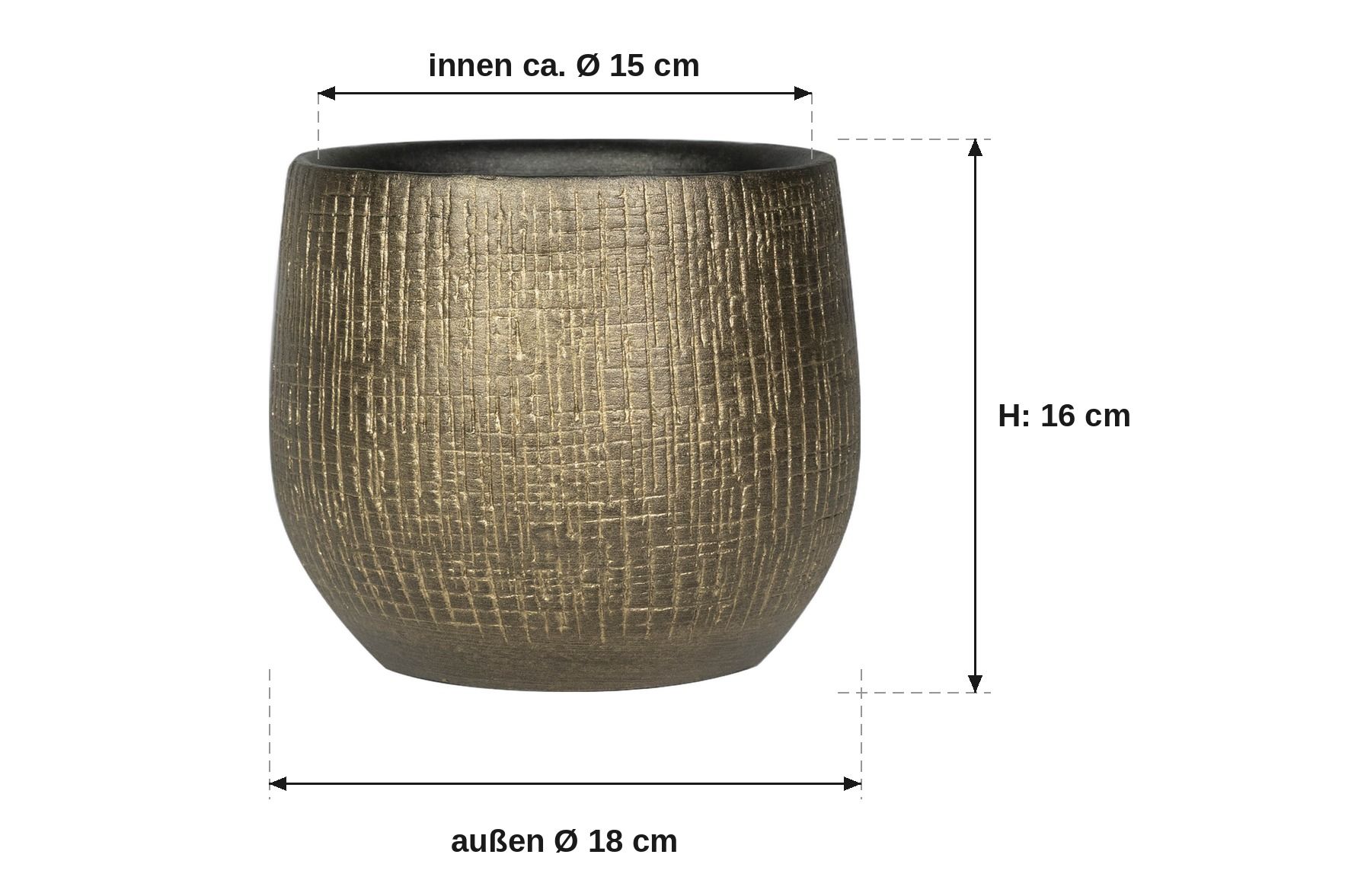Ma&szlig;bild: Ryan shiny gold, au&szlig;en 18 cm, innen ca. 15 cm, 16 cm hoch
