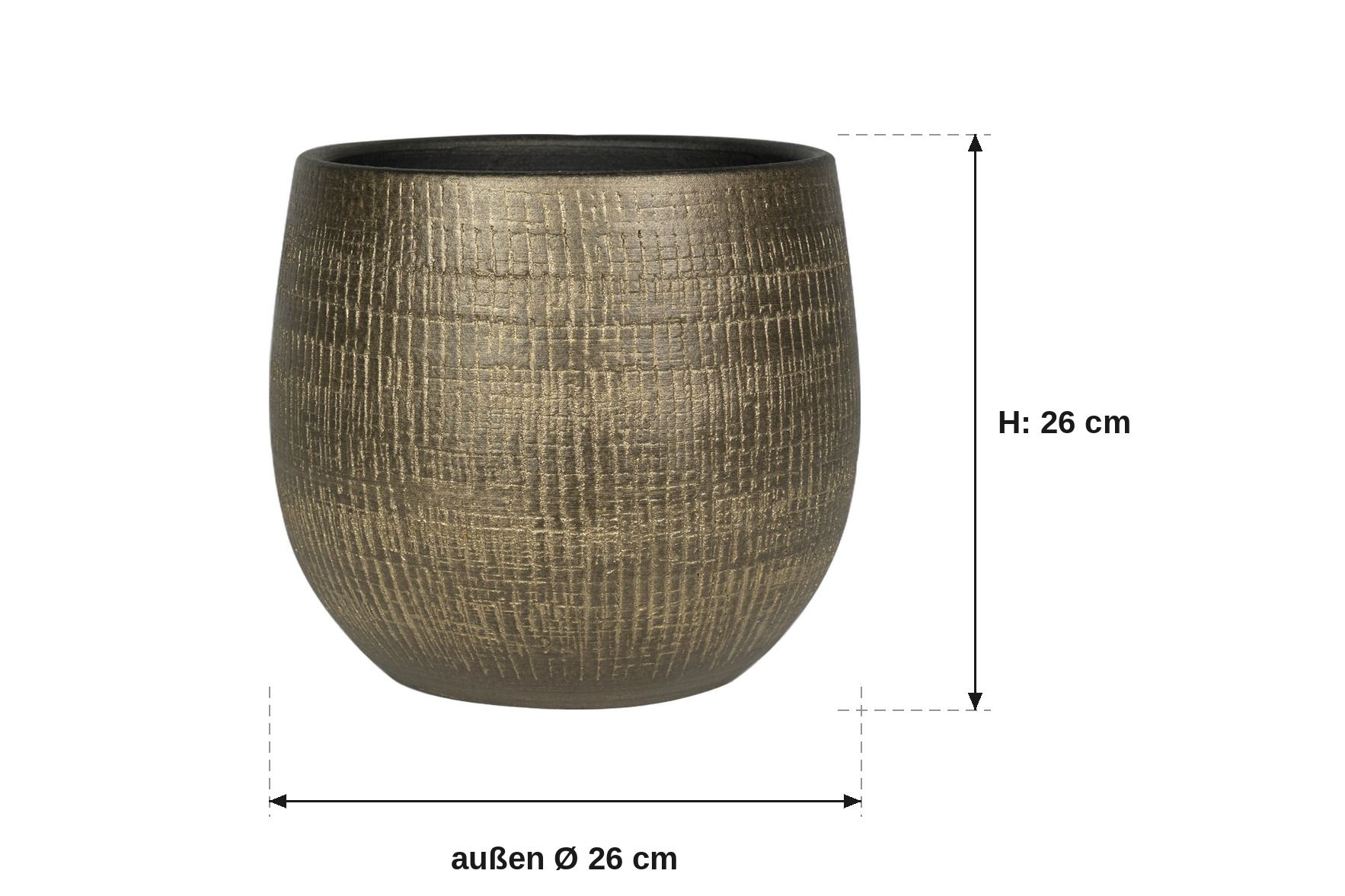 Ma&szlig;bild: Ryan shiny gold, au&szlig;en 26 cm, innen ca. 23 cm, 26 cm hoch