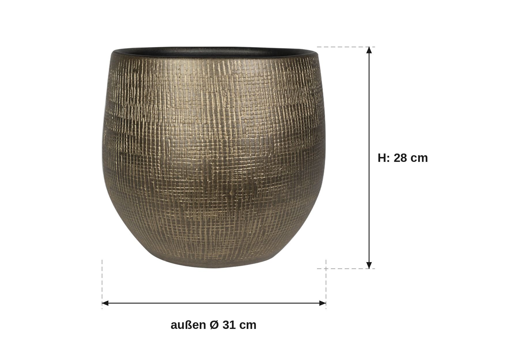 Ma&szlig;bild: Ryan shiny gold, au&szlig;en 31 cm, innen ca. 25 cm, 28 cm hoch