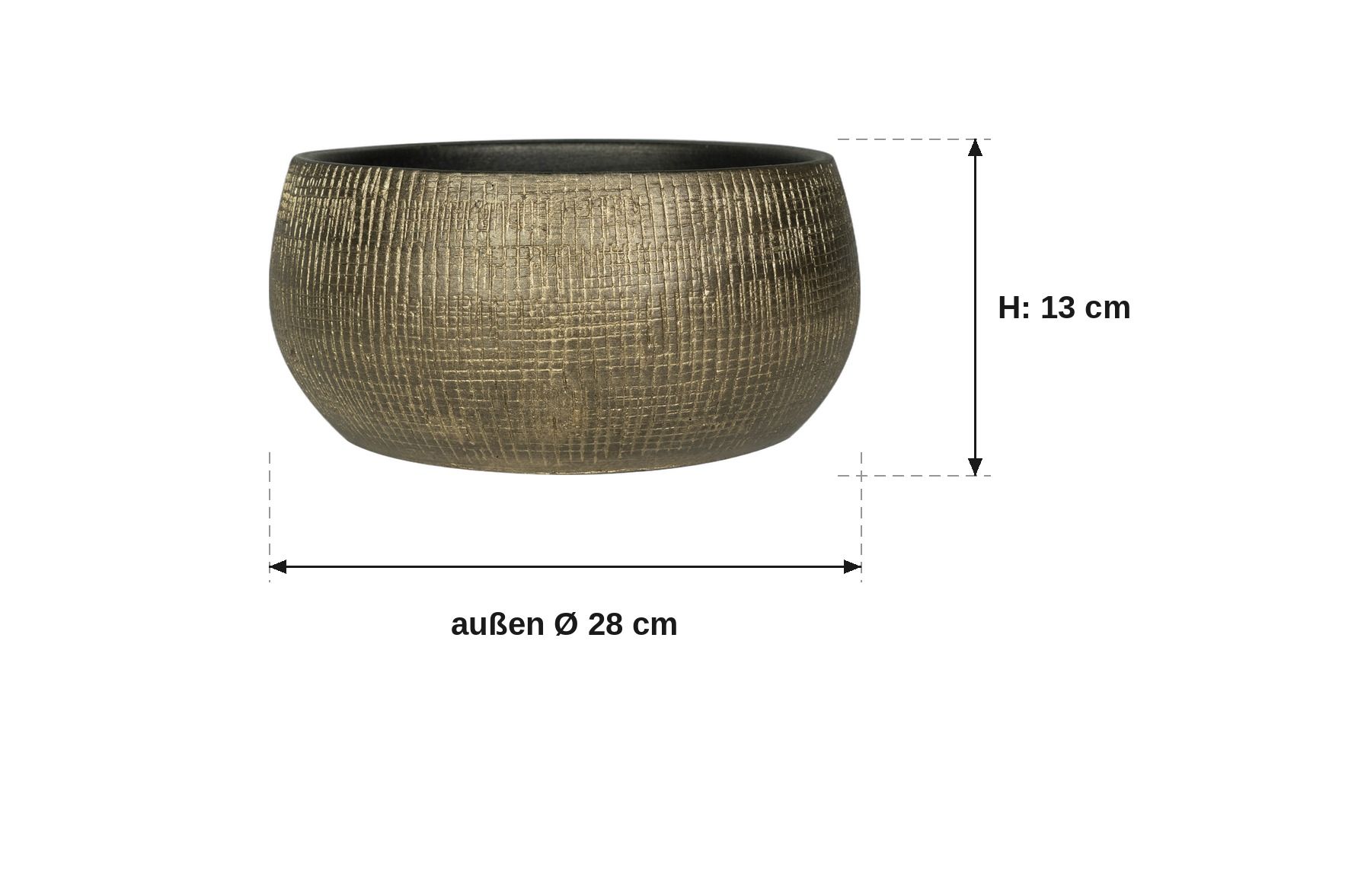 Ma&szlig;bild: Ryan shiny gold, au&szlig;en 28 cm, innen ca. 24 cm, 13 cm hoch