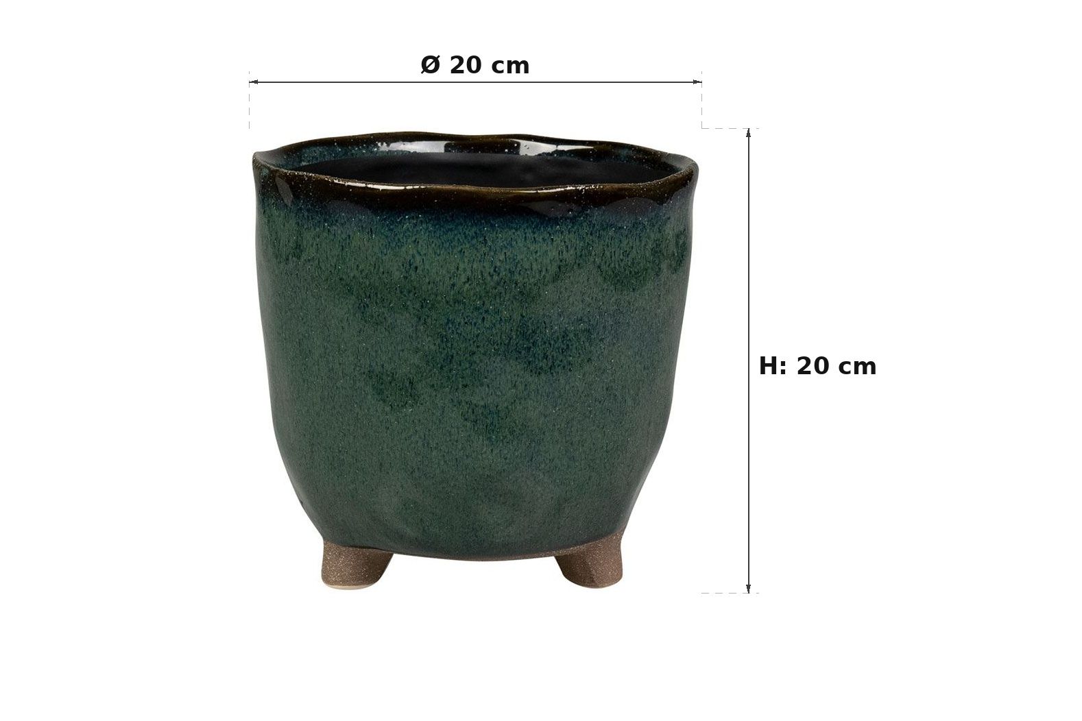 Ma&szlig;bild: Kaat Petrol mit eingezeichneten Ma&szlig;en - &Oslash; 20 cm au&szlig;en, 20 cm hoch