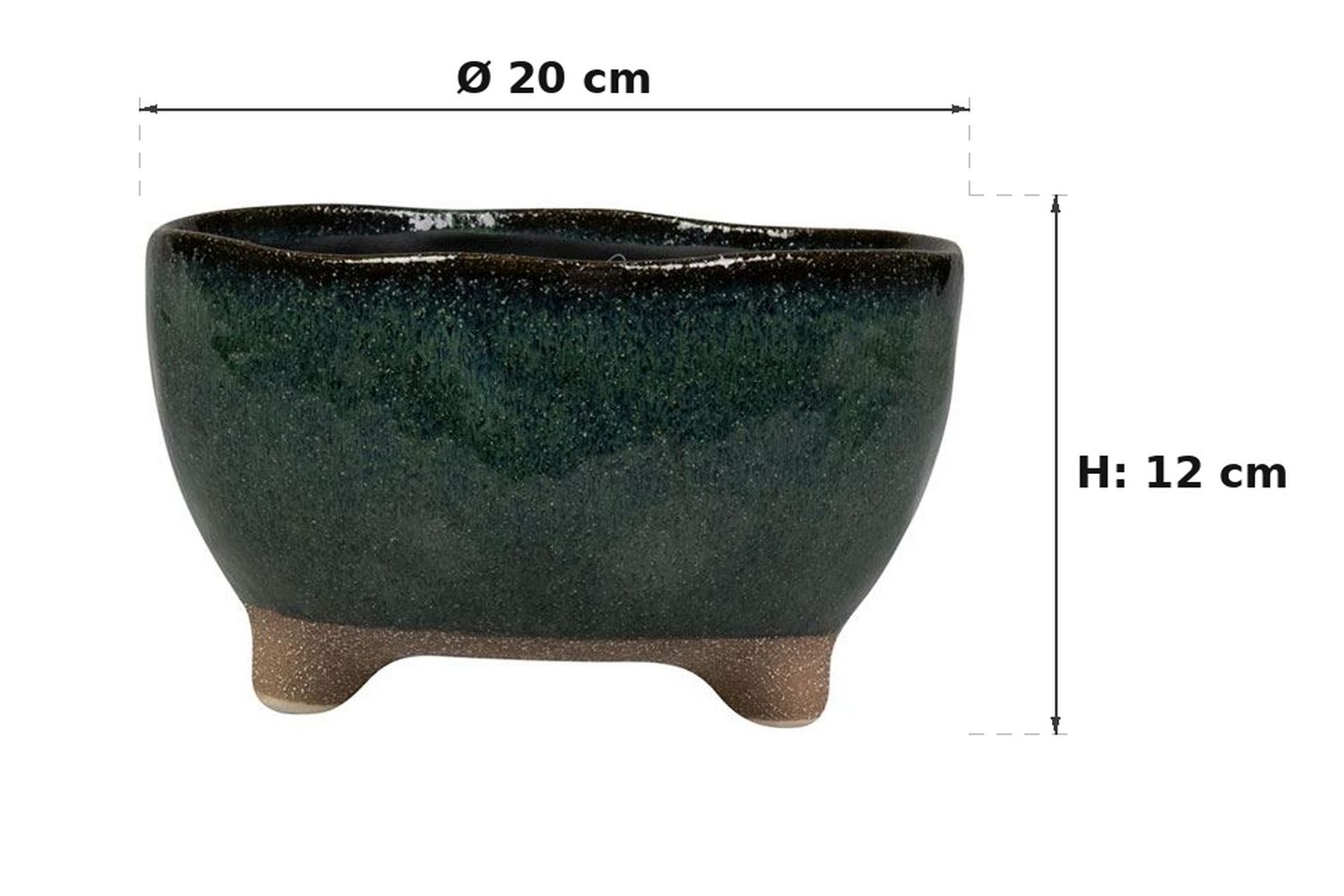Maßbild: Kaat Schale Petrol mit eingezeichneten Maßen - Ø 20 cm außen, 12 cm hoch