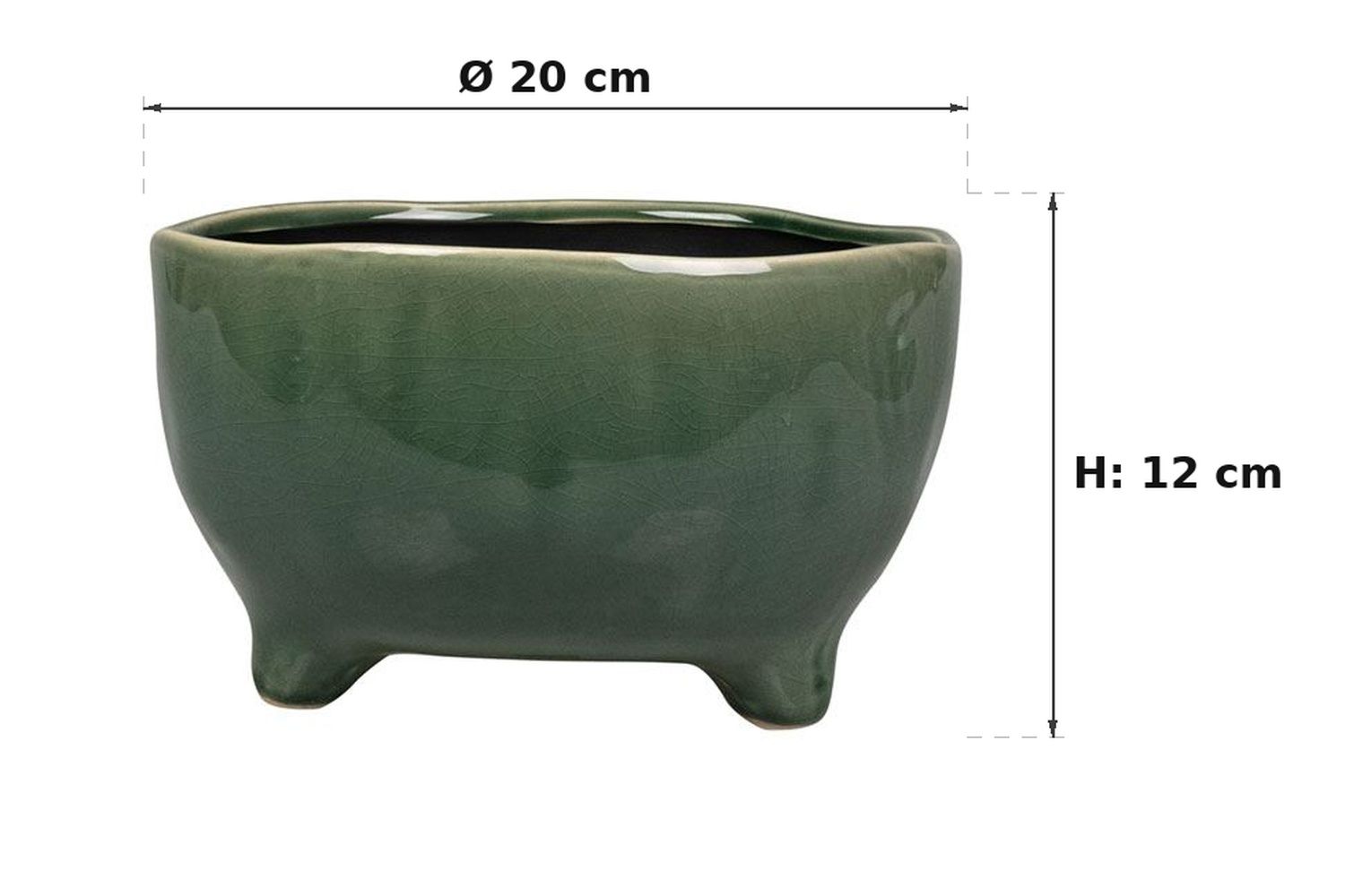 Maßbild: Kaat Schale Green mit eingezeichneten Maßen - Ø 20 cm außen, 12 cm hoch