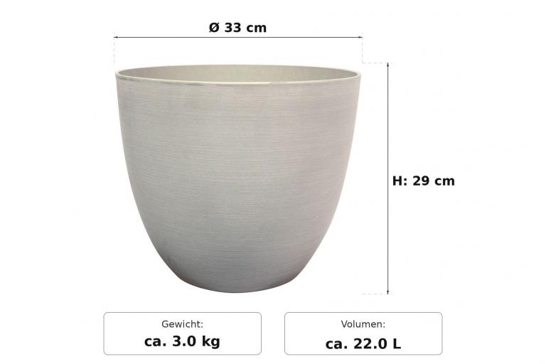 Ma&szlig;bild: Artstone Bola Cloudy mit eingezeichneten Ma&szlig;en - &Oslash; 33 cm au&szlig;en, 29 cm hoch