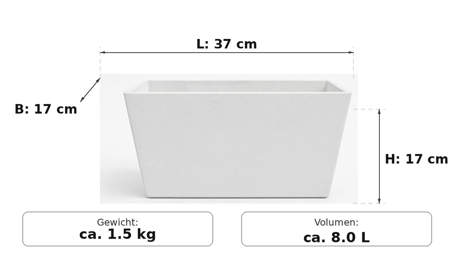 Maßzeichnung Ella Cloudy: 37 × 17 × 17 cm (L × B × H)