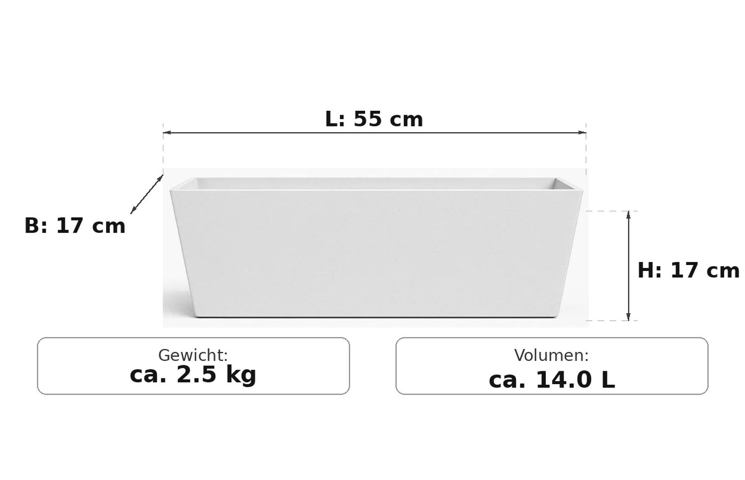 Maßzeichnung Ella Cloudy: 55 × 17 × 17 cm (L × B × H)