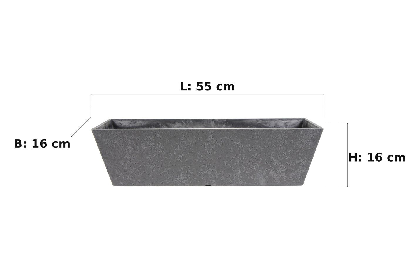 Ma&szlig;bild: Balkonkasten Nimar Concrete Grey, 55 x 16 cm, 16 cm hoch